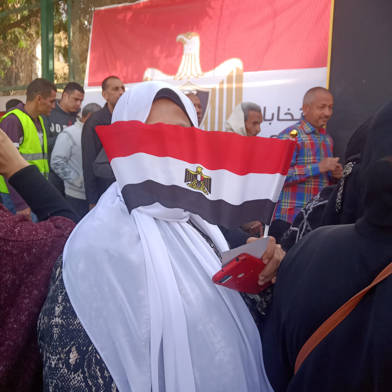 188261-سيدة-تحمل-علم-مصر-أمام-لجنتها-الانتخابية
