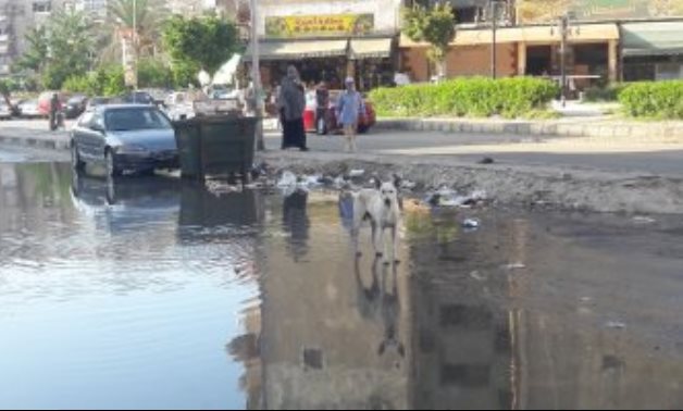 غرق شارع أحمد عرابى بشبرا الخيمة فى مياه الصرف الصحى