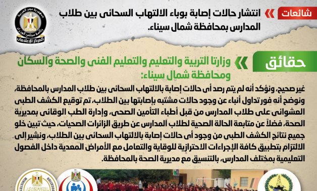 الحكومة تنفى انتشار إصابات بوباء الالتهاب السحائى بين طلاب مدارس شمال سيناء