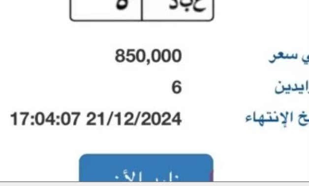 تنافس 6 أشخاص على لوحة سيارة "ع ب د - 5" المميزة يرفع سعرها لـ850 ألف جنيه