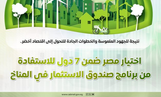 مجلس الوزراء: اختيار مصر ضمن 7 دول للاستفادة من برنامج صندوق الاستثمار في المناخ   