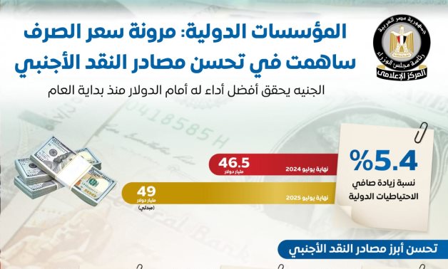 مجلس الوزراء: الجنيه يحقق أفضل أداء له أمام الدولار منذ بداية العام.. انفوجراف