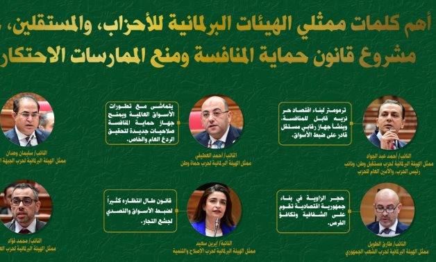 إنفوجراف ..أهم كلمات ممثلي الهيئات البرلمانية للأحزاب والمستقلين حول مشروع قانون حماية المنافسة ومنع الممارسات الاحتكارية