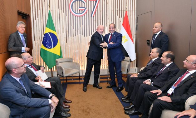الرئيس السيسى ونظيره البرازيلى يلتقيان على هامش المشاركة فى قمة السبع.. الرئيس يثمن الجهود المشتركة لتنفيذ مقررات اتفاق الشراكة الاستراتيجية.. ودا سيلفا يؤكد ضرورة مواصلة العمل لزيادة حجم التبادل التجاري
