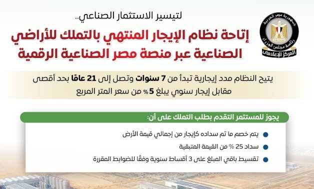 مجلس الوزراء يستعرض تفاصيل نظام الإيجار المنتهي بالتملك للأراضي الصناعية عبر المنصة الرقمية
