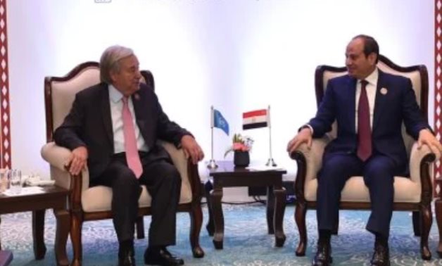 الرئيس السيسى لسكرتير عام الأمم المتحدة: تحقيق السلام والاستقرار في الشرق الأوسط يستوجب التوصل إلى حل عادل وشامل للقضية الفلسطينية.. والمساس بأمن ووحدة وسيادة السودان الشقيق يمثل خطاً أحمر لن تسمح مصر بتجاوزه