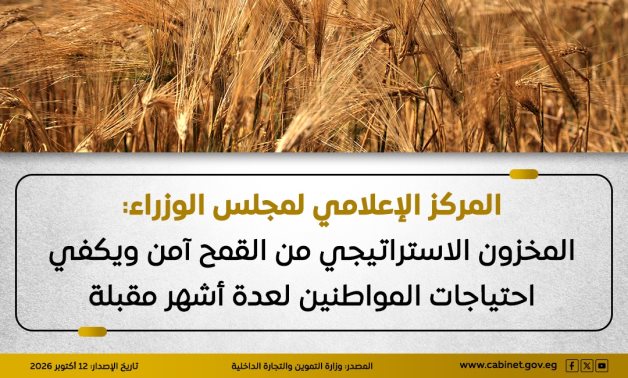 مجلس الوزراء: المخزون الاستراتيجي من القمح آمن ويكفي احتياجات المواطنين لعدة أشهر مقبلة