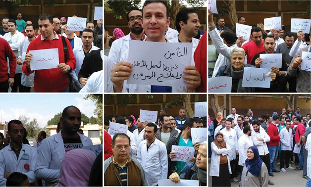 بالصور..أطباء "المطرية التعليمى" يشاركون بوقفات الكرامة الاحتجاجية لتأمين المستشفيات