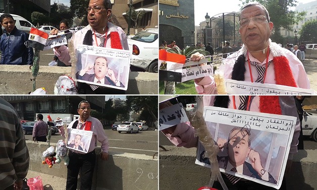بالفيديو..مواطن يتظاهر أمام البرلمان للمطالبة بإعدام عكاشة بعد لقائه سفير اسرائيل