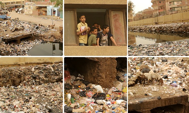 بالصور.. القمامة والصرف الصحى تحاصر طلاب مدرسة ومعهد دينى بـ"سقارة" 