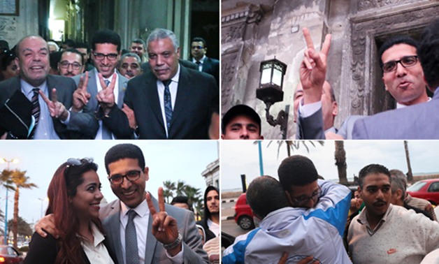 بالصور.. هيثم الحريرى يحتفل ببراءته وسط أنصاره ويرفع علامة النصر