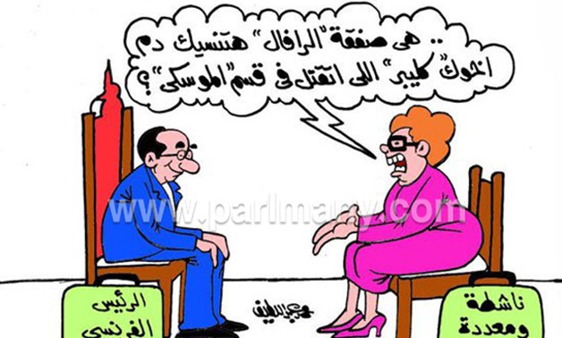 نشطاء "التحريض" ضد مصر وزيارة رئيس فرنسا فى كاريكاتير "برلمانى" 
