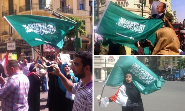 بالصور.. مواطنون يرفعون علم السعودية فى ميدان طلعت حرب احتفالًا بتحرير سيناء