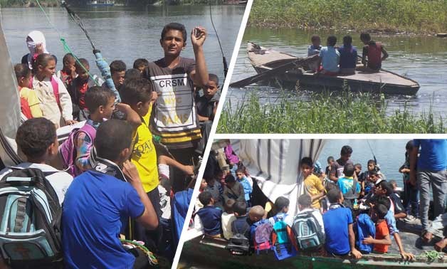 بالصور..قوارب صغيرة تنقل 900 تلميذ لمدارسهم بسوهاج.. والأهالى يستغيثون:أبناؤنا فى خطر