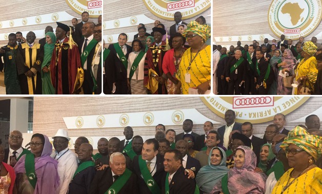بالصور.. روجيه انكودو يلتقط صورًا تذكارية مع نواب البرلمان الأفريقى فى ختام جلساته 