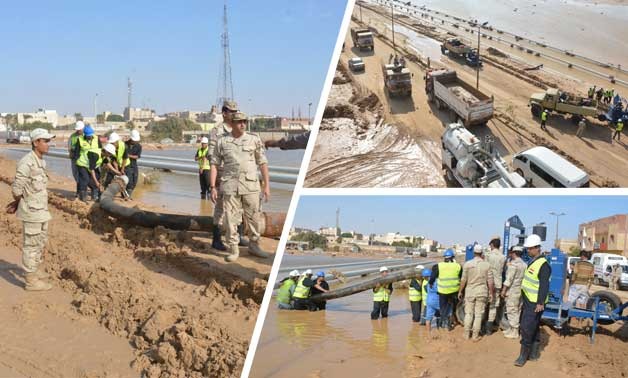 القوات المسلحة تتحرك بتوجيهات من الرئيس السيسى لرفع آثار السيول بالمناطق المتضررة (صور)