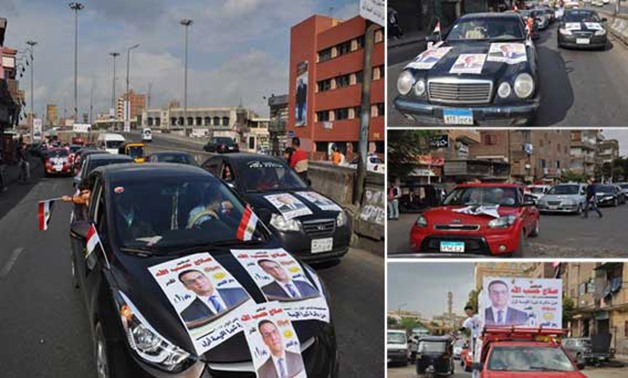 بالصور.. مسيرة بالسيارات تجوب شوارع شبرا الخيمة لدعم "صلاح حسب الله" فى الانتخابات 