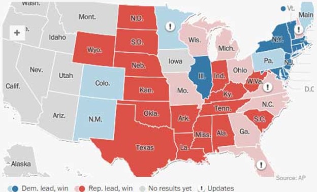 شاهد خريطة نتيجة الفرز للانتخابات الأمريكية لحظة بلحظة