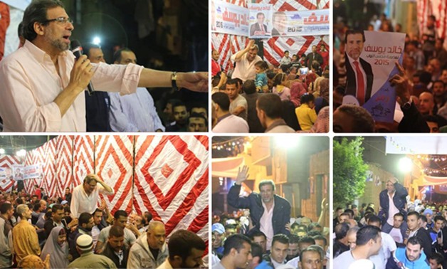 بالصور.. أهالى كفر شكر يحملون خالد يوسف على الأعناق خلال إحدى جولاته الانتخابية 