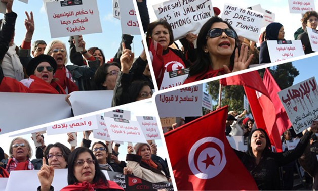 بالصور.. مظاهرات أمام البرلمان التونسى رفضا لعودة إرهابيين تحت مسمى "التوبة"