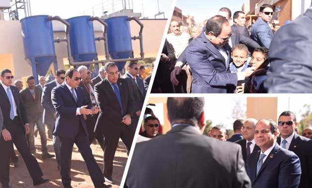 بالصور.. الرئيس السيسى يصافح المواطنين بعد تفقده محطة كيما للصرف الصحى بأسوان