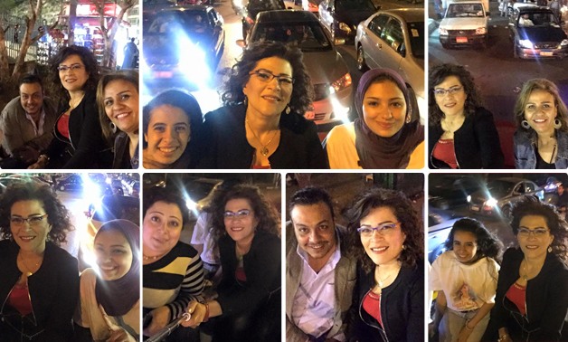 "سيلفى" فاطمة ناعوت مع أنصارها فى مسيرة بالسيارات المكشوفة بمصر الجديدة