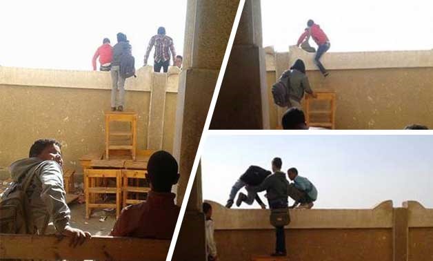 صورة اليوم .. هروب طلاب المدارس من أعلى سور المدرسة بأسيوط