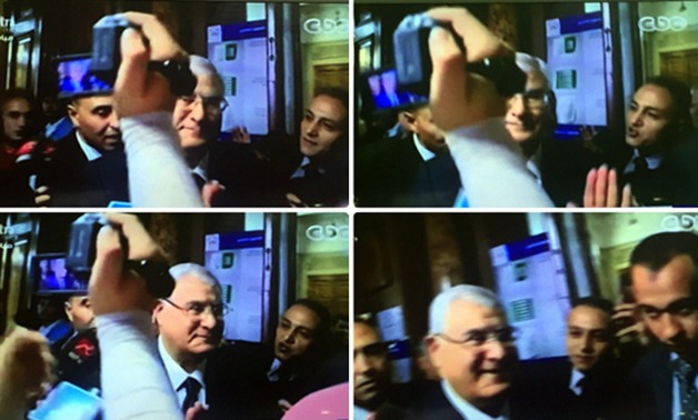 الرئيس السابق عدلى منصور يصل مقر لجنته الانتخابية بمصر الجديدة للإدلاء بصوته