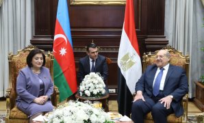 المستشار عبد الوهاب عبد الرازق، رئيس مجلس الشيوخ  و السيدة صهيبة جافاروفا رئيسة المجلس الوطني لجمهورية أذربيجان