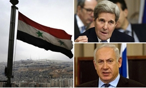  وزير الخارجية الأمريكى جون كيرى و بنيامين نتنياهو و علم سوريا