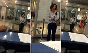 ليليان داوود أثناء تواجدها بمطار القاهرة قبل مغادرتها إلى بيروت