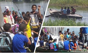قوارب صغيرة تنقل التلاميذ لمدارسهم فى سوهاج