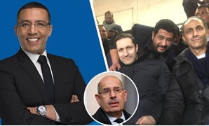 الكاتب الصحفى خالد صلاح و جمال وعلاء مبارك فى المباراة و البرادعى
