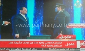 الرئيس عبد الفتاح السيسى أثناء الاحتفال بعيد الشرطة
