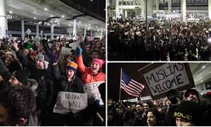 احتجاجات ضد قرار ترامب بمنع اللاجئين دخول أمريكا