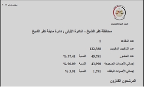النتائج الرسمية للتصويت بدائرة مدينة كفر الشيخ